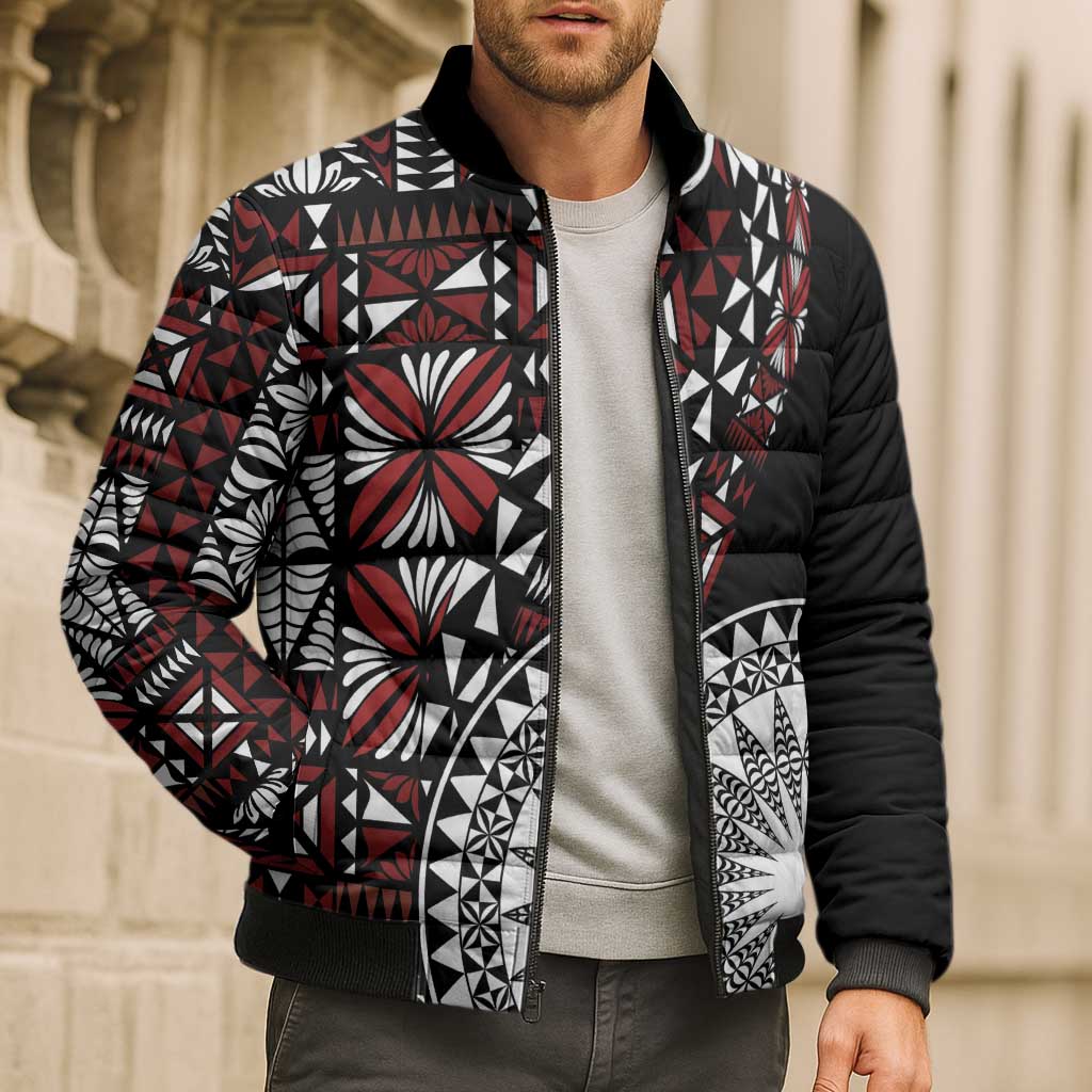 Red Tongan Ngatu Fonulei Pattern Bomber Puffer Jacket LT9 - Polynesian Pride