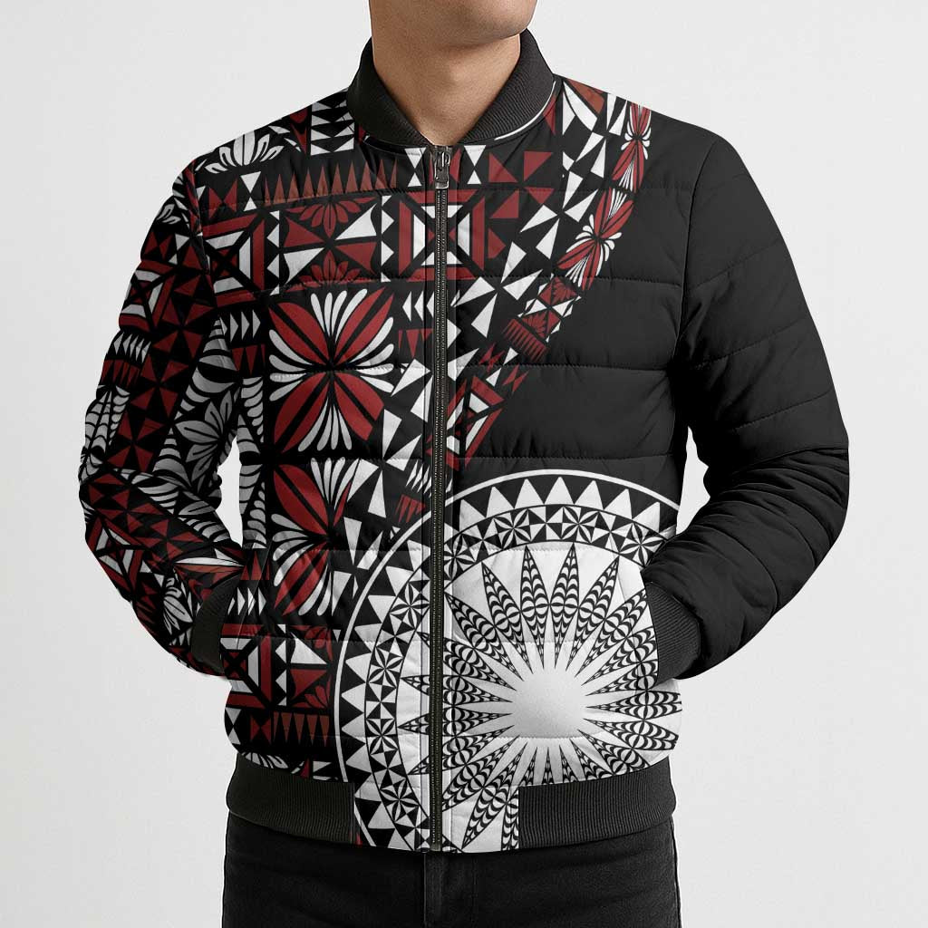 Red Tongan Ngatu Fonulei Pattern Bomber Puffer Jacket LT9 - Polynesian Pride
