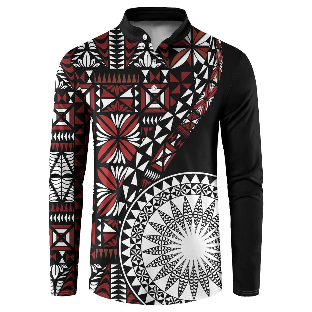 Red Tongan Ngatu Fonulei Pattern Button Sweatshirt LT9 Red - Polynesian Pride