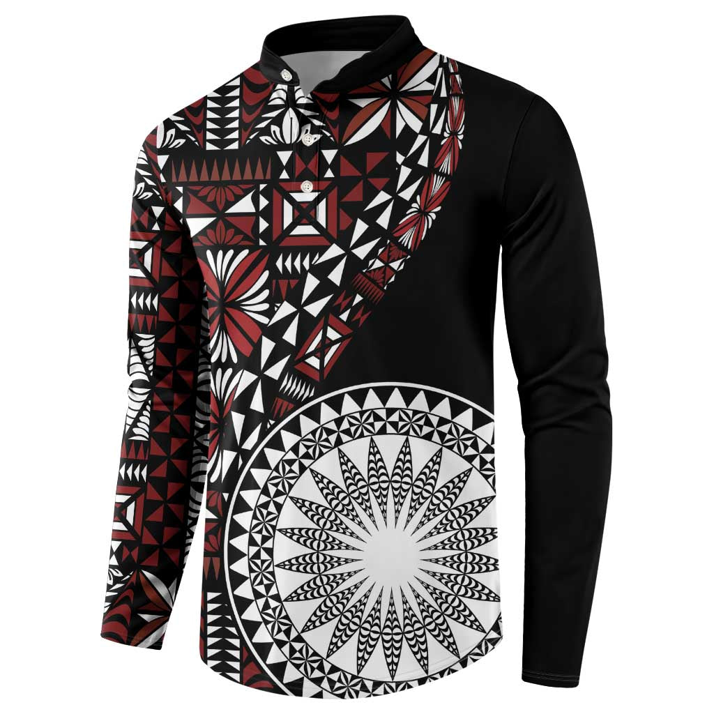 Red Tongan Ngatu Fonulei Pattern Button Sweatshirt LT9 - Polynesian Pride