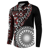 Red Tongan Ngatu Fonulei Pattern Button Sweatshirt LT9 - Polynesian Pride