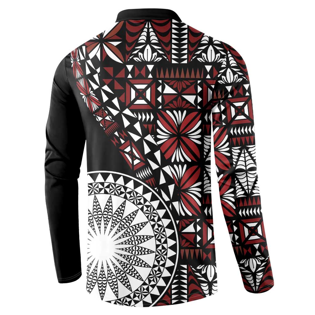 Red Tongan Ngatu Fonulei Pattern Button Sweatshirt LT9 - Polynesian Pride