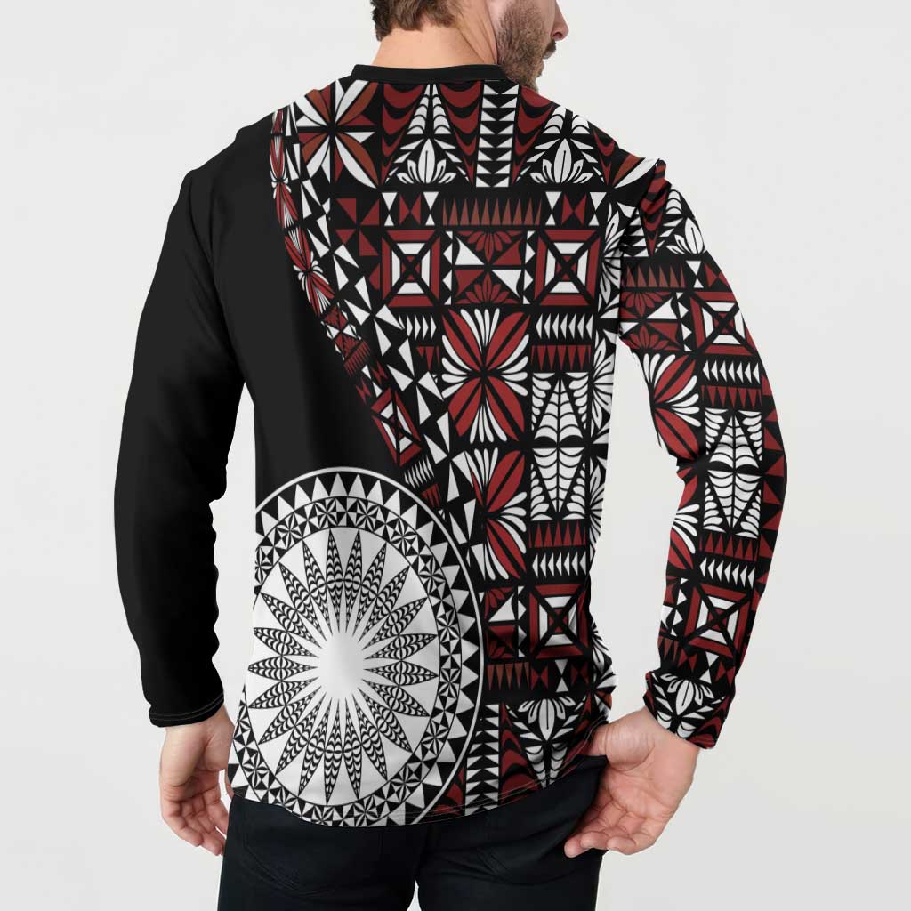 Red Tongan Ngatu Fonulei Pattern Button Sweatshirt LT9 - Polynesian Pride