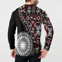 Red Tongan Ngatu Fonulei Pattern Button Sweatshirt LT9 - Polynesian Pride