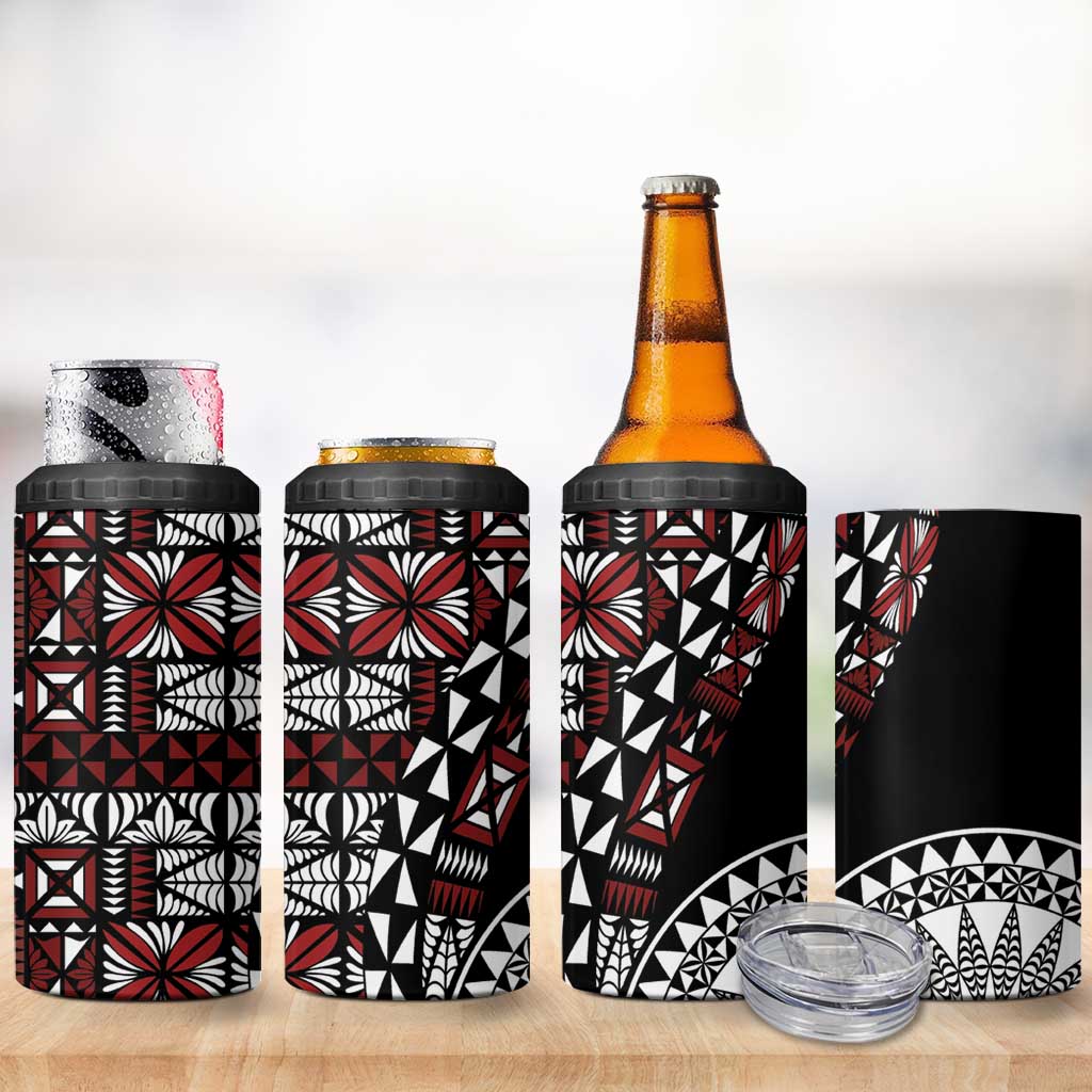 Red Tongan Ngatu Fonulei Pattern 4 in 1 Can Cooler Tumbler LT9 - Polynesian Pride