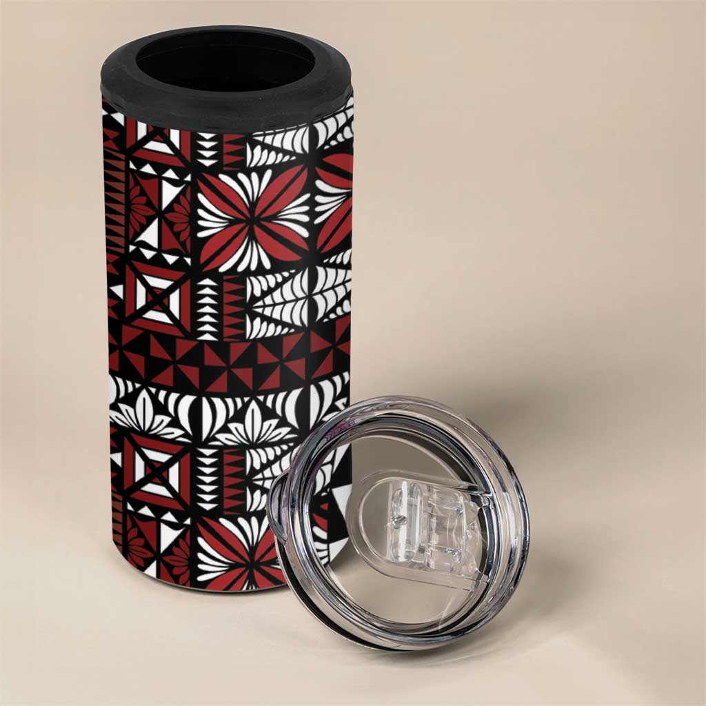 Red Tongan Ngatu Fonulei Pattern 4 in 1 Can Cooler Tumbler LT9 - Polynesian Pride