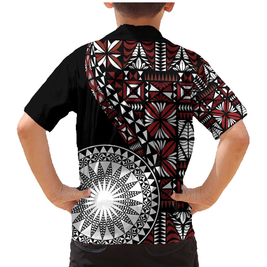 Red Tongan Ngatu Fonulei Pattern Family Matching Mermaid Dress and Hawaiian Shirt