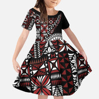Red Tongan Ngatu Fonulei Pattern Family Matching Mermaid Dress and Hawaiian Shirt