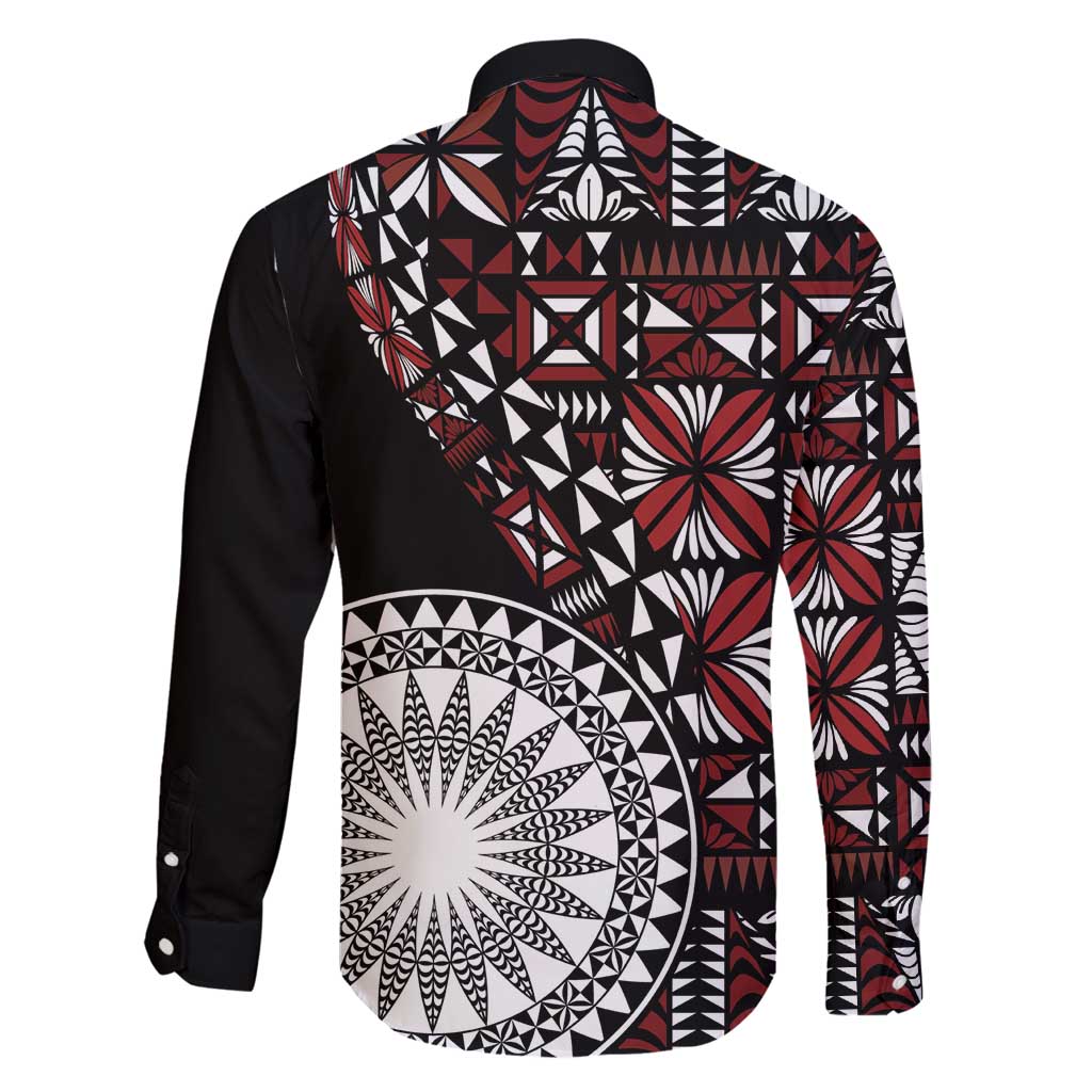 Red Tongan Ngatu Fonulei Pattern Family Matching Mermaid Dress and Hawaiian Shirt