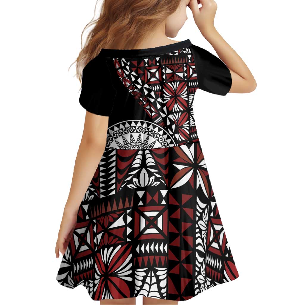 Red Tongan Ngatu Fonulei Pattern Family Matching Off Shoulder Maxi Dress and Hawaiian Shirt