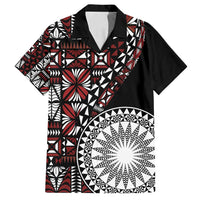 Red Tongan Ngatu Fonulei Pattern Family Matching Off Shoulder Maxi Dress and Hawaiian Shirt