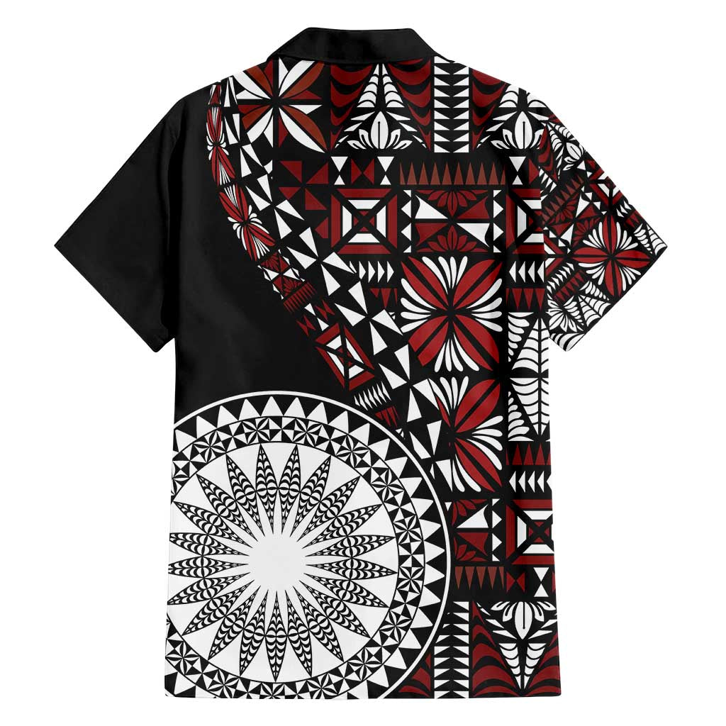 Red Tongan Ngatu Fonulei Pattern Family Matching Off Shoulder Short Dress and Hawaiian Shirt