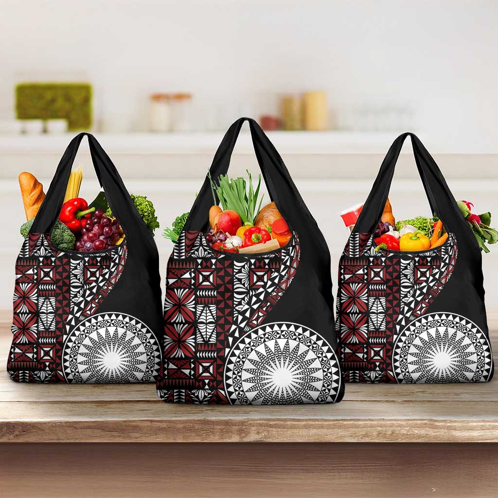 Red Tongan Ngatu Fonulei Pattern Grocery Bag LT9 3-pack One Size Red - Polynesian Pride