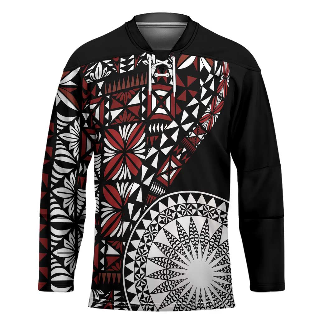 Red Tongan Ngatu Fonulei Pattern Hockey Jersey - Polynesian Pride