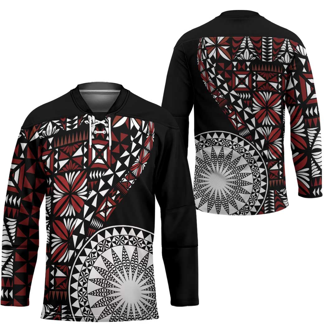Red Tongan Ngatu Fonulei Pattern Hockey Jersey LT9 - Polynesian Pride