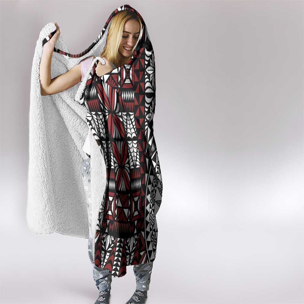 Red Tongan Ngatu Fonulei Pattern Hooded Blanket