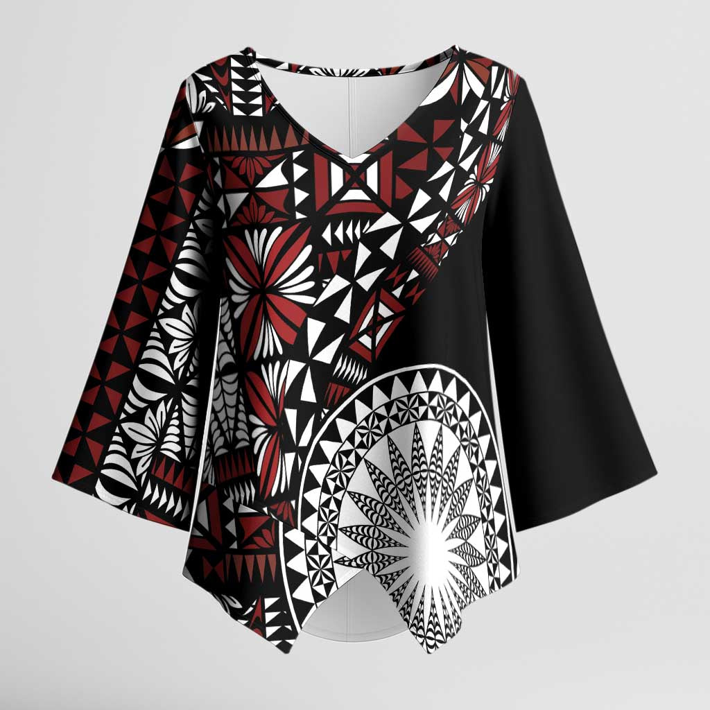 Red Tongan Ngatu Fonulei Pattern Kimono Sleeve Blouse LT9 Female Red - Polynesian Pride