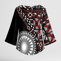 Red Tongan Ngatu Fonulei Pattern Kimono Sleeve Blouse LT9 - Polynesian Pride