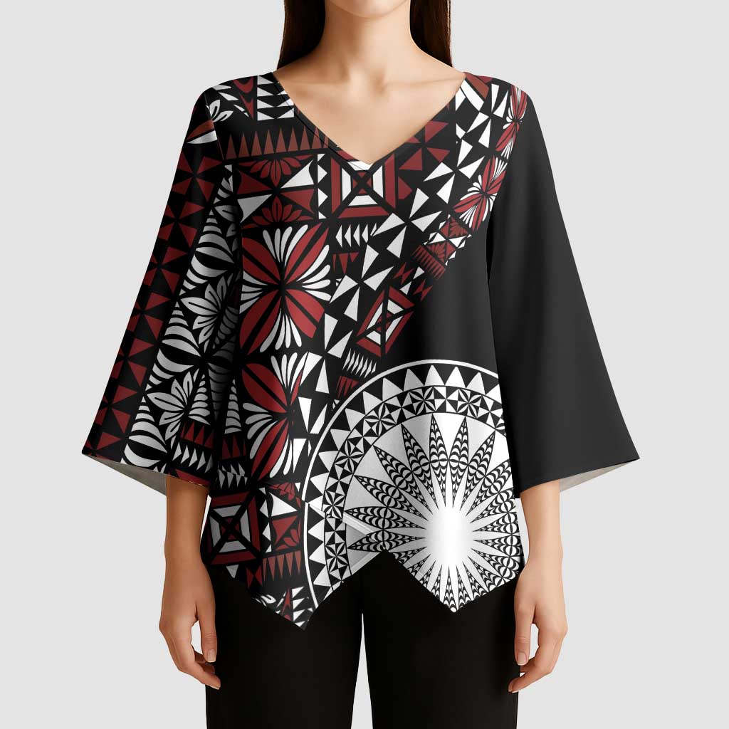 Red Tongan Ngatu Fonulei Pattern Kimono Sleeve Blouse LT9 - Polynesian Pride