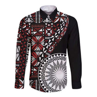 Red Tongan Ngatu Fonulei Pattern Long Sleeve Button Shirt LT9 Unisex Red - Polynesian Pride