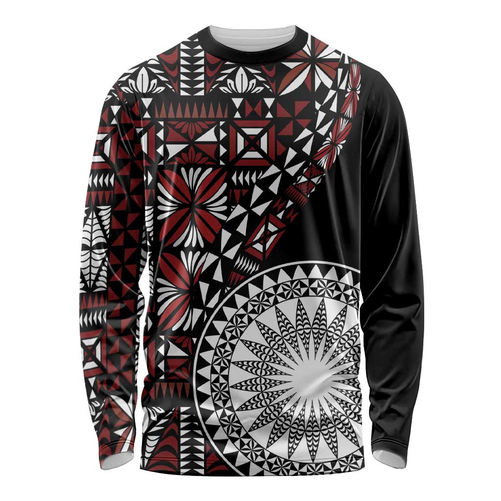 Red Tongan Ngatu Fonulei Pattern Long Sleeve Shirt LT9 Unisex Red - Polynesian Pride
