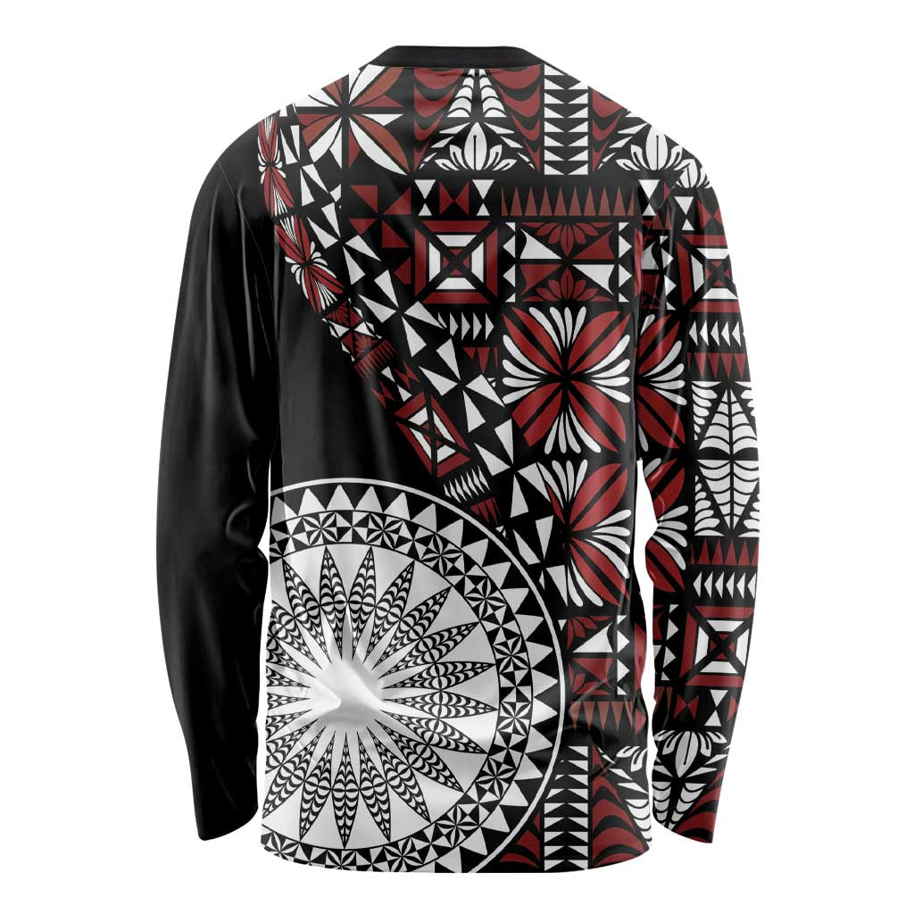 Red Tongan Ngatu Fonulei Pattern Long Sleeve Shirt LT9 - Polynesian Pride