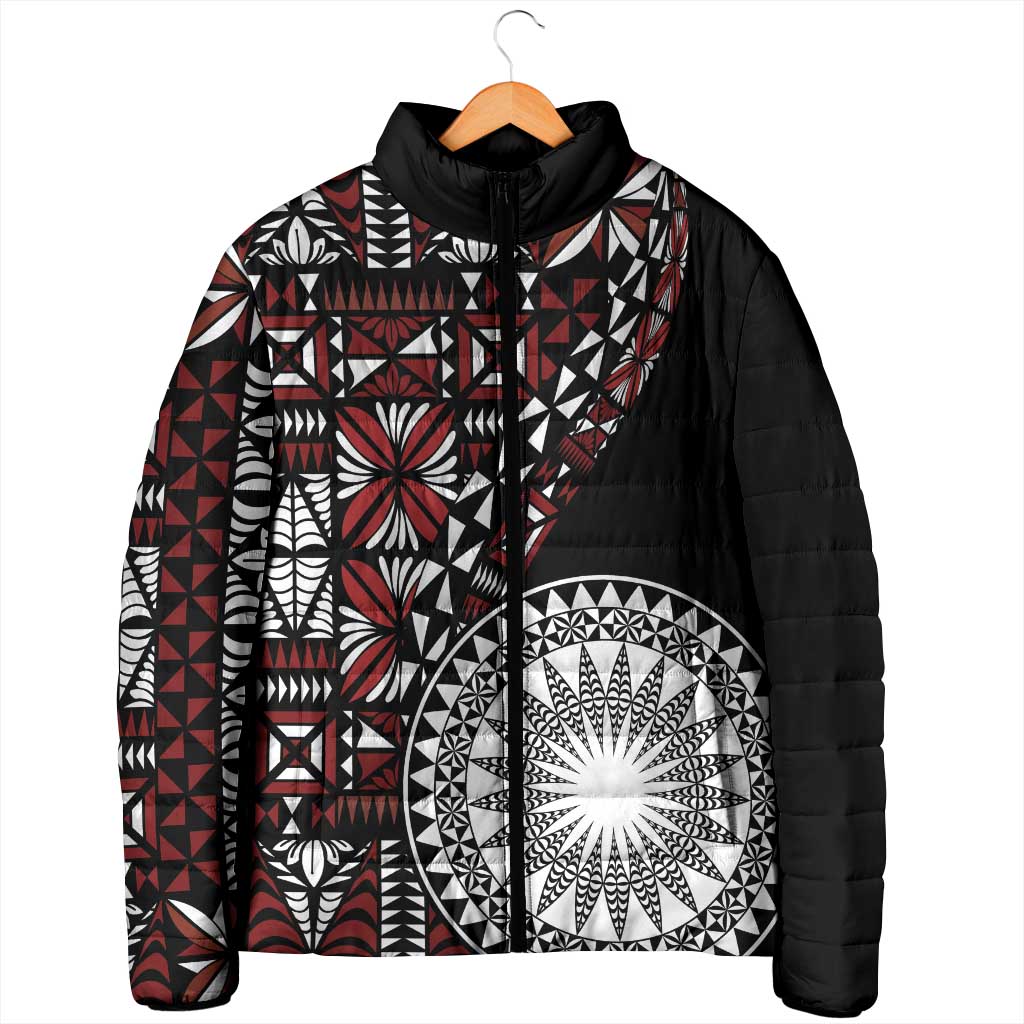 Red Tongan Ngatu Fonulei Pattern Padded Jacket LT9 - Polynesian Pride