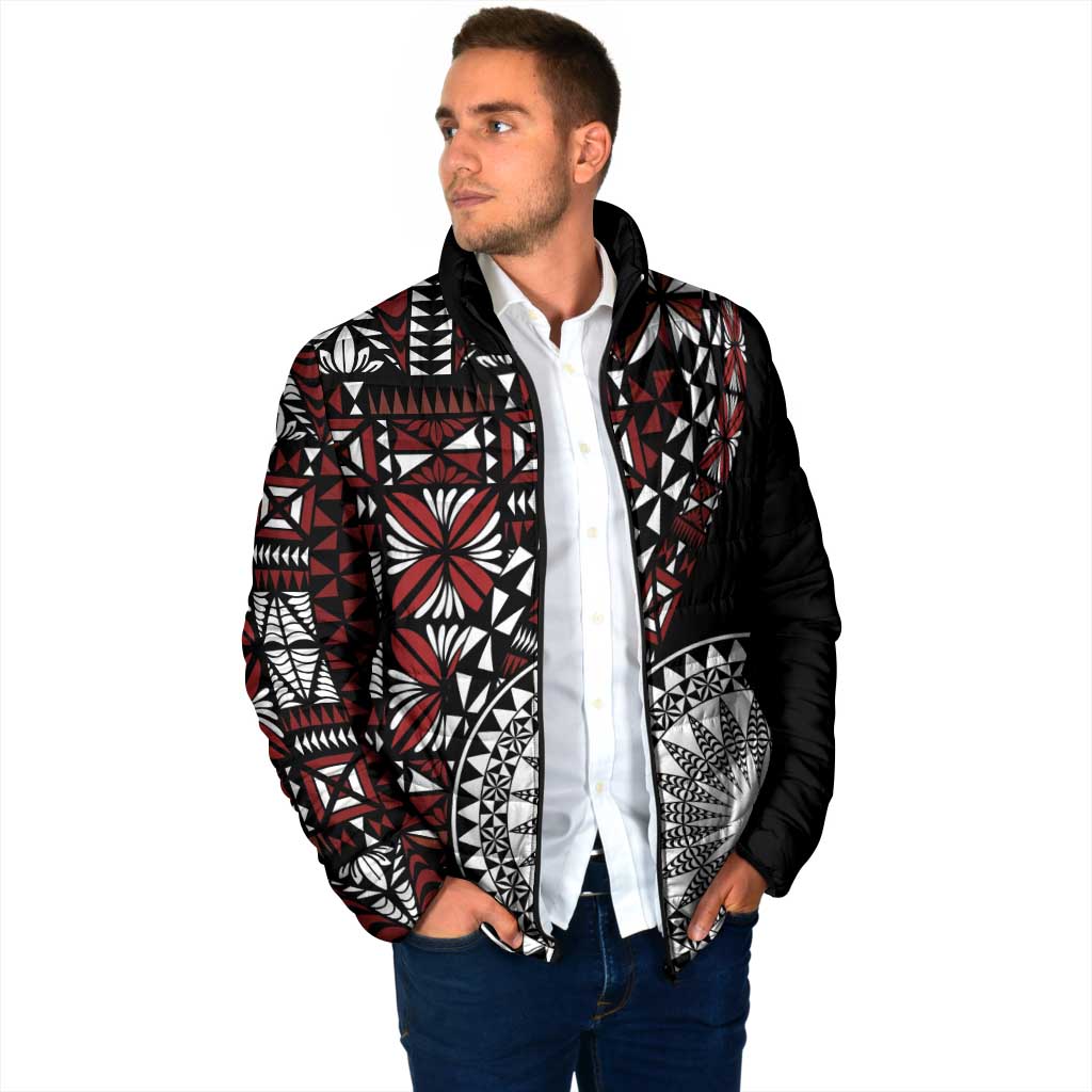 Red Tongan Ngatu Fonulei Pattern Padded Jacket LT9 - Polynesian Pride