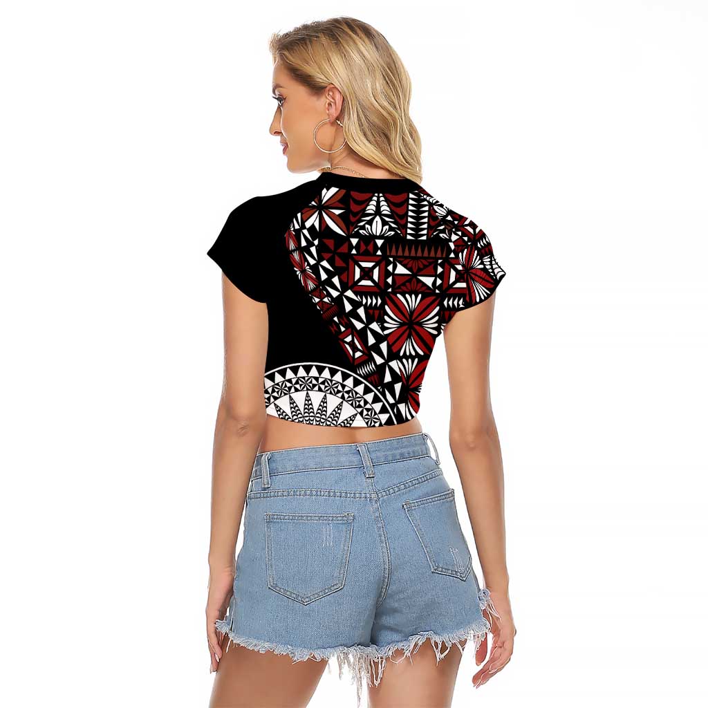 Red Tongan Ngatu Fonulei Pattern Raglan Cropped T Shirt
