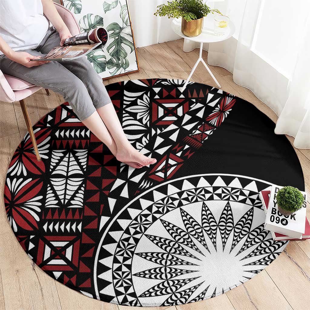 Red Tongan Ngatu Fonulei Pattern Round Carpet