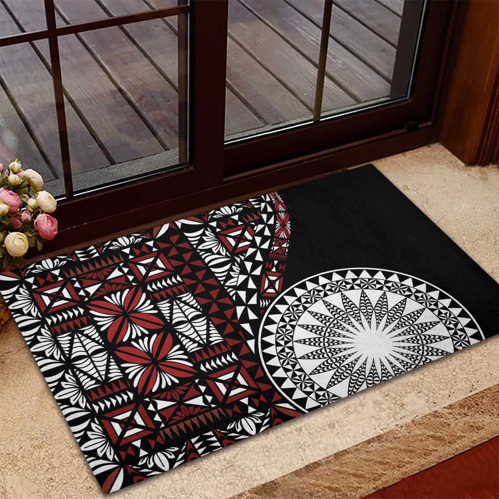 Red Tongan Ngatu Fonulei Pattern Rubber Doormat LT9 - Polynesian Pride