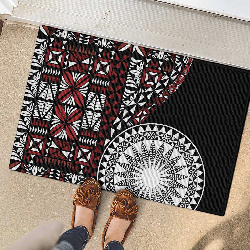 Red Tongan Ngatu Fonulei Pattern Rubber Doormat LT9 - Polynesian Pride