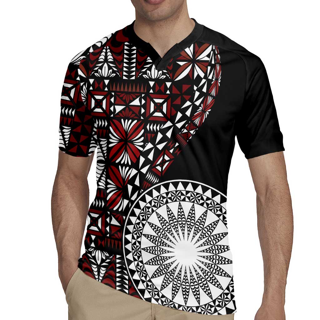 Red Tongan Ngatu Fonulei Pattern Rugby Jersey