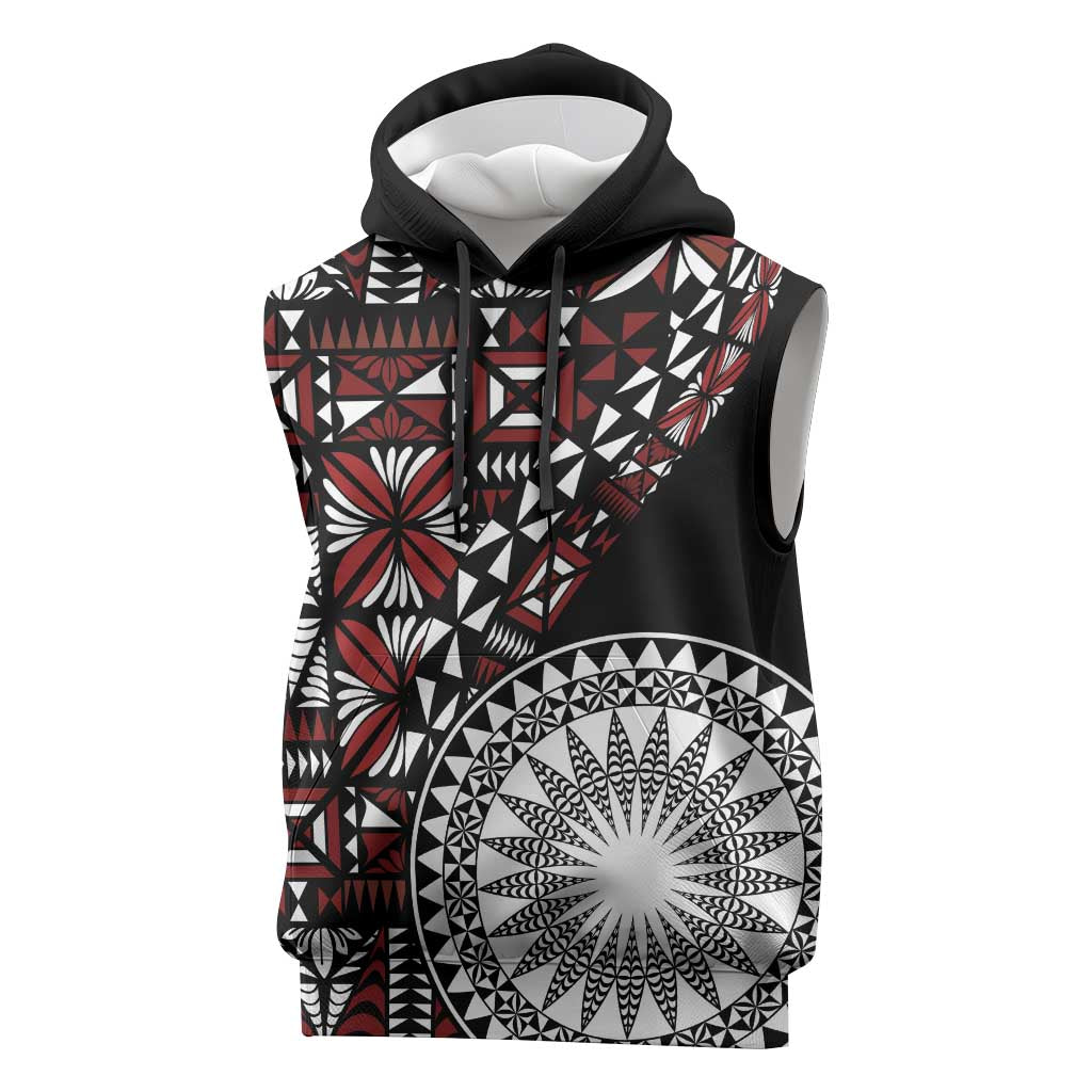 Red Tongan Ngatu Fonulei Pattern Sleeveless Hoodie LT9 Red - Polynesian Pride