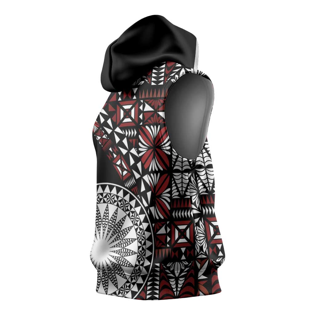 Red Tongan Ngatu Fonulei Pattern Sleeveless Hoodie LT9 - Polynesian Pride