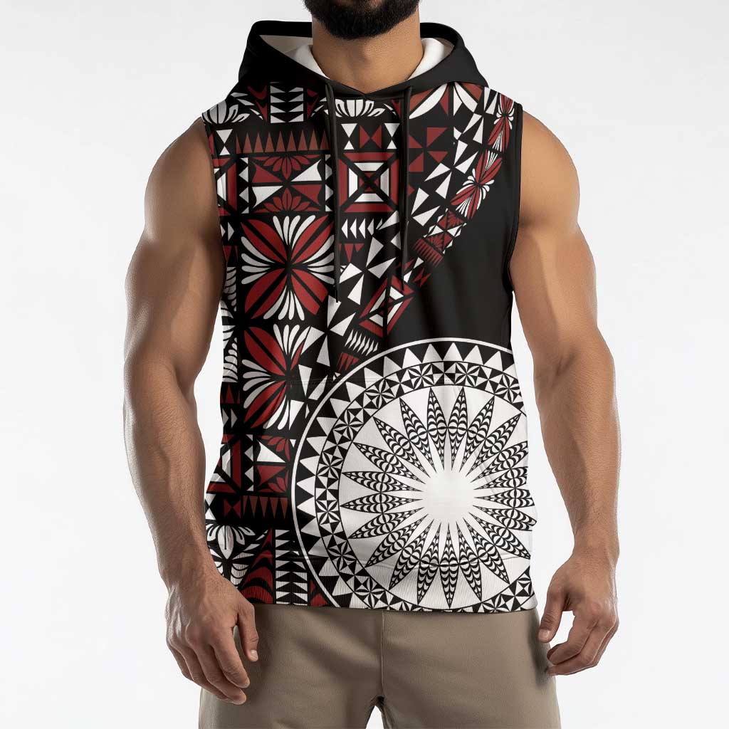 Red Tongan Ngatu Fonulei Pattern Sleeveless Hoodie LT9 - Polynesian Pride