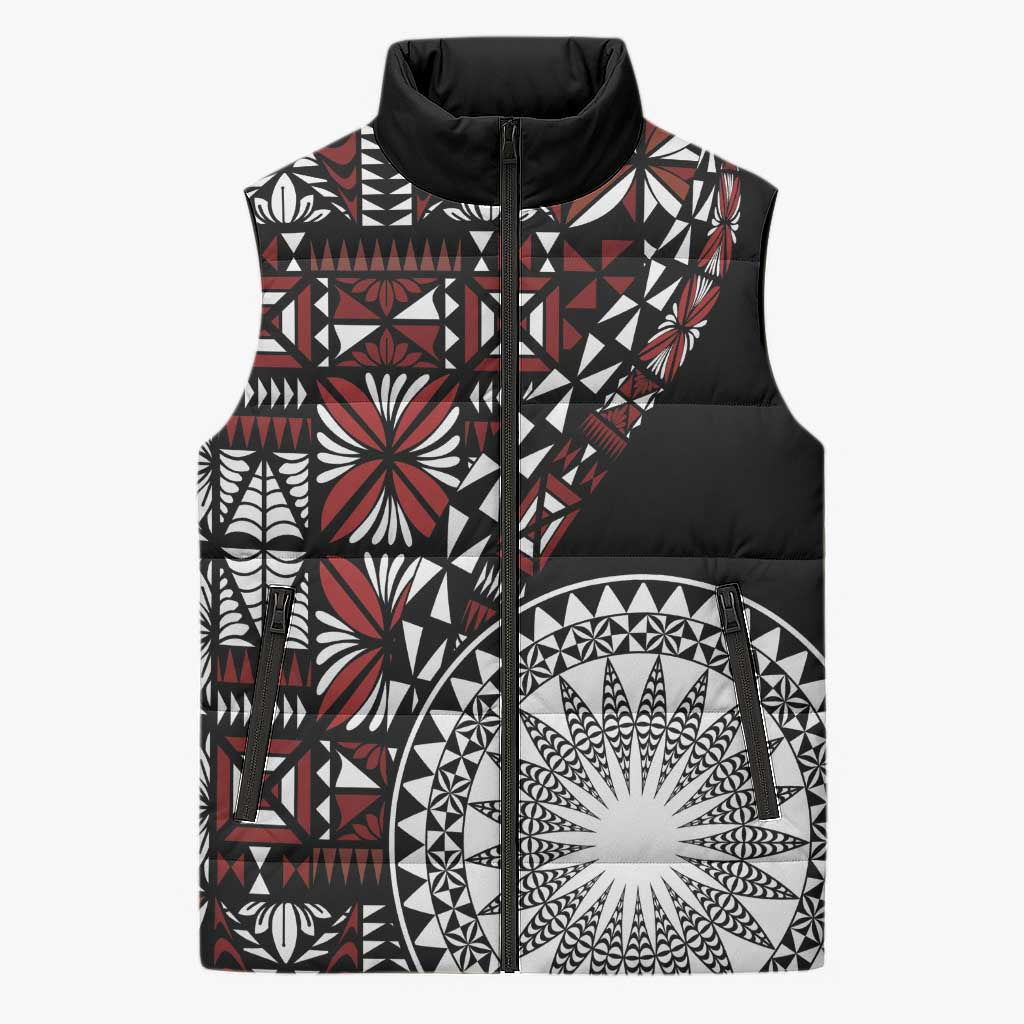 Red Tongan Ngatu Fonulei Pattern Sleeveless Puffer Jacket LT9 Unisex Red - Polynesian Pride