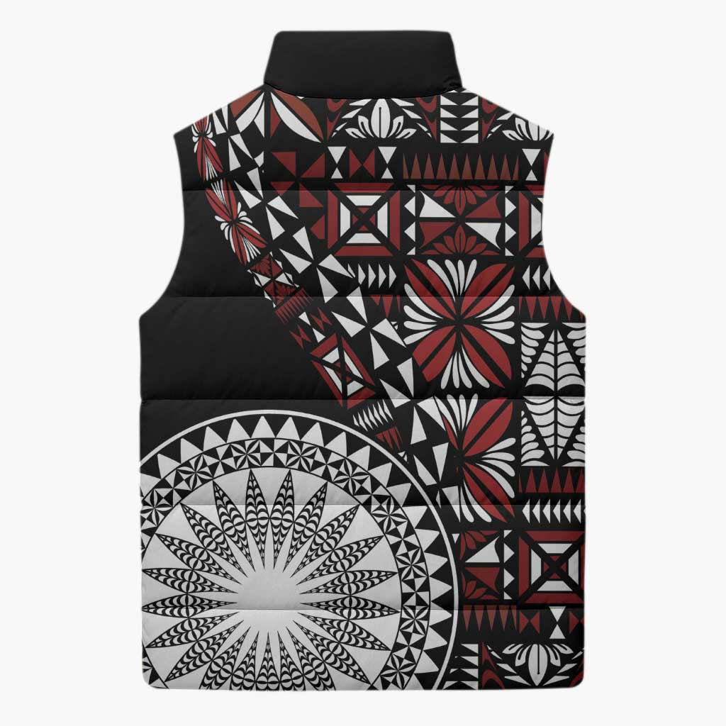 Red Tongan Ngatu Fonulei Pattern Sleeveless Puffer Jacket LT9 - Polynesian Pride