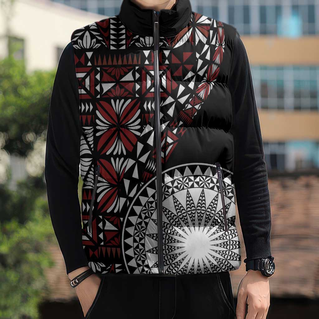 Red Tongan Ngatu Fonulei Pattern Sleeveless Puffer Jacket LT9 - Polynesian Pride