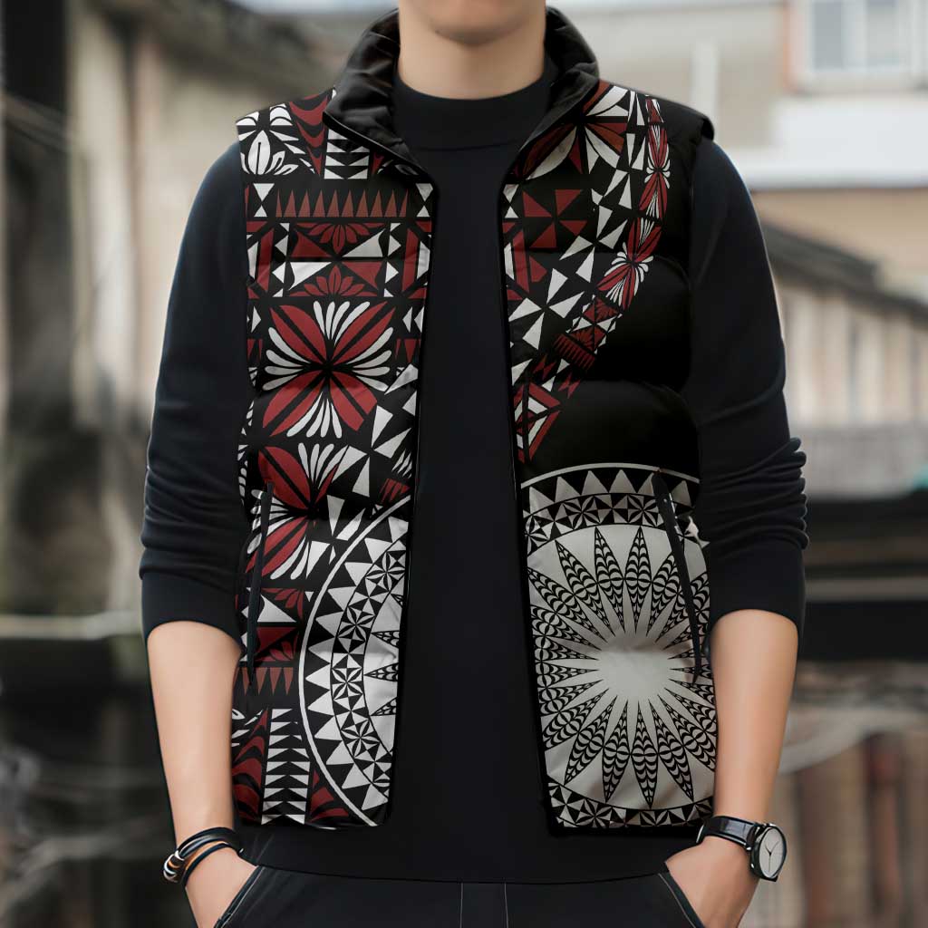 Red Tongan Ngatu Fonulei Pattern Sleeveless Puffer Jacket LT9 - Polynesian Pride