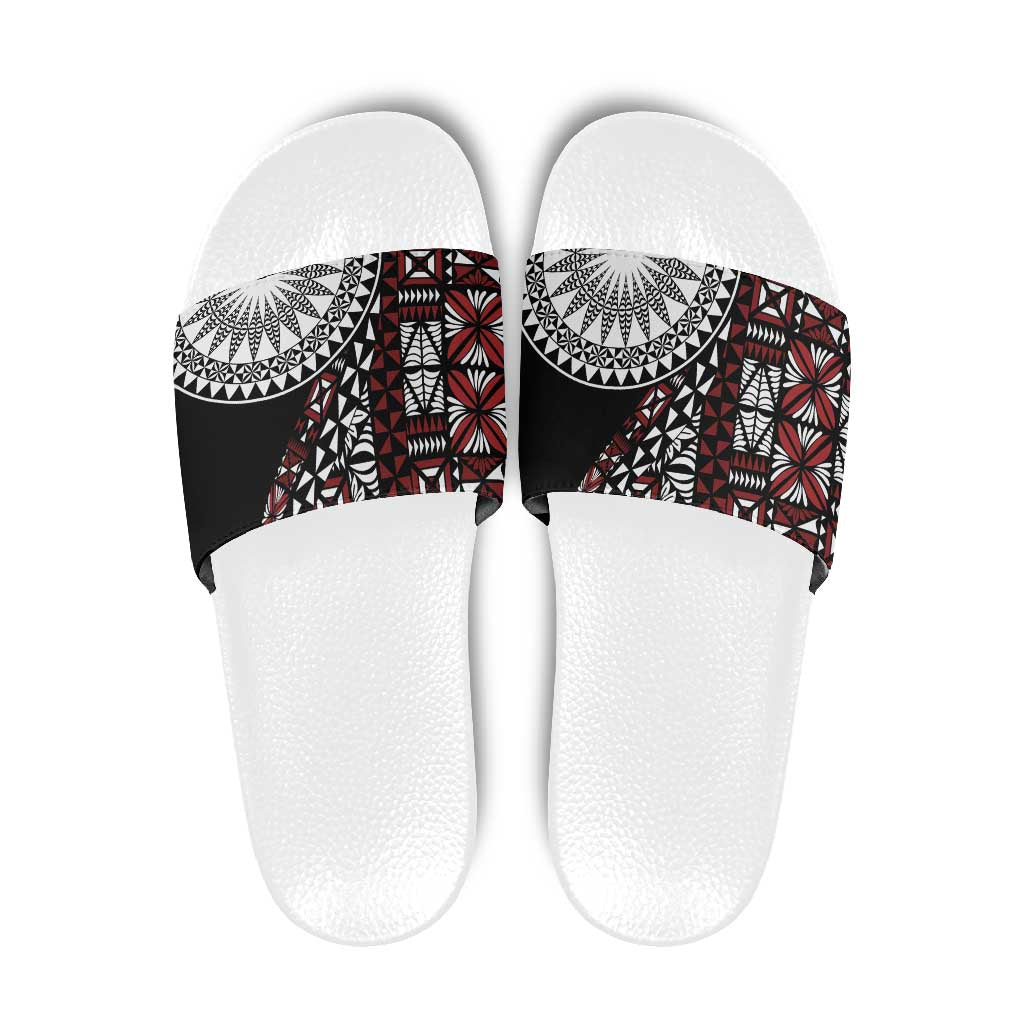 Red Tongan Ngatu Fonulei Pattern Slide Sandals - Polynesian Pride