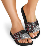 Red Tongan Ngatu Fonulei Pattern Slide Sandals - Polynesian Pride