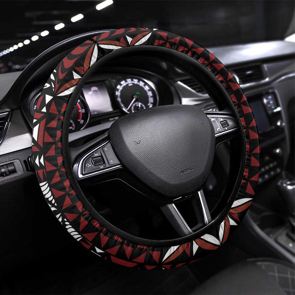Red Tongan Ngatu Fonulei Pattern Steering Wheel Cover LT9 Universal Fit Red - Polynesian Pride