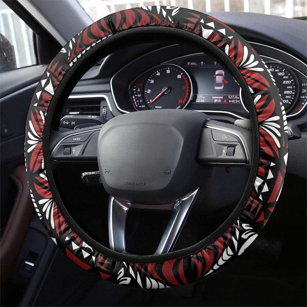 Red Tongan Ngatu Fonulei Pattern Steering Wheel Cover LT9 - Polynesian Pride