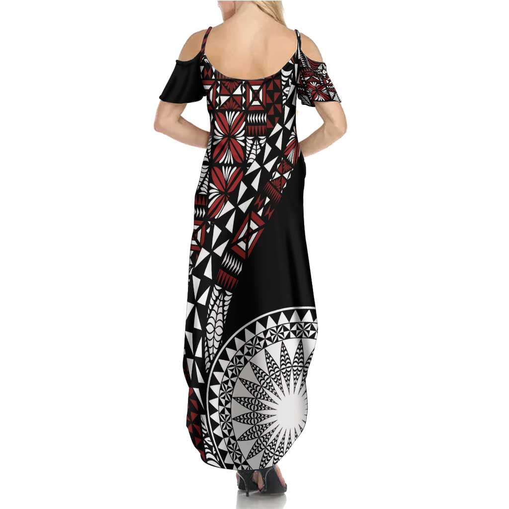 Red Tongan Ngatu Fonulei Pattern Summer Maxi Dress