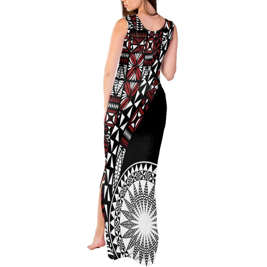 Red Tongan Ngatu Fonulei Pattern Tank Maxi Dress
