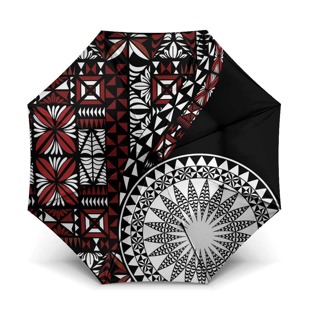 Red Tongan Ngatu Fonulei Pattern Umbrella LT9 One Size Folded 11.42 inch Opened Diameter 37.4 inch Red - Polynesian Pride