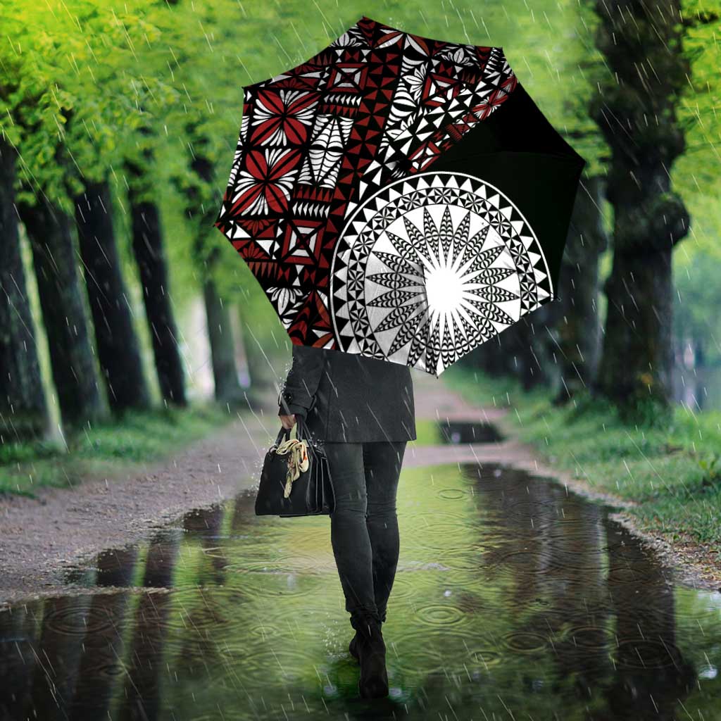 Red Tongan Ngatu Fonulei Pattern Umbrella LT9 - Polynesian Pride