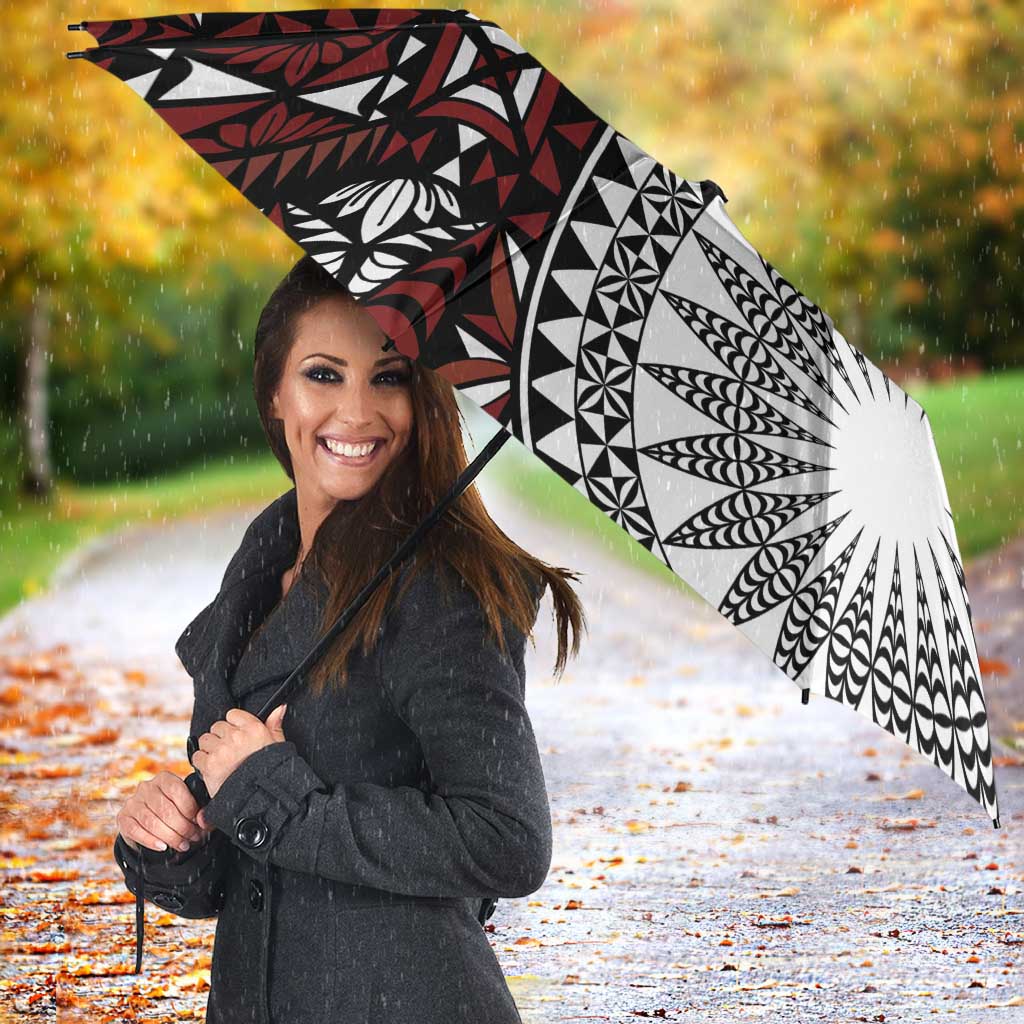 Red Tongan Ngatu Fonulei Pattern Umbrella LT9 - Polynesian Pride