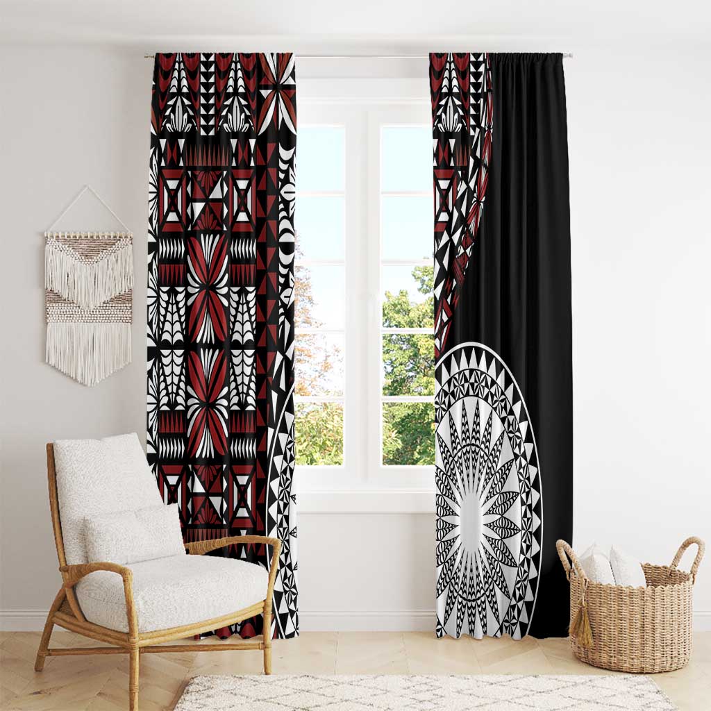 Red Tongan Ngatu Fonulei Pattern Window Curtain LT9 - Polynesian Pride